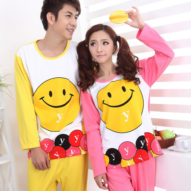 Sleepwear autumn Women cartoon smiley long-sleeve lounge set women's sleepwear lovers 0003