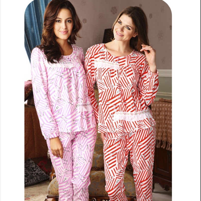 Sleepwear autumn women's knitted cotton sleepwear long-sleeve set casual lounge z10398