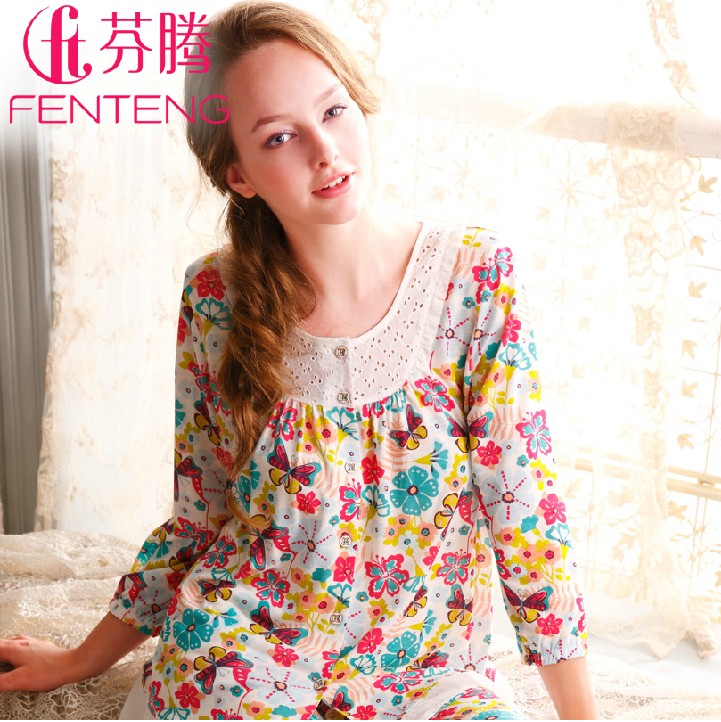 Sleepwear  colorful spring women's sleepwear sweet flowers lounge set z132178