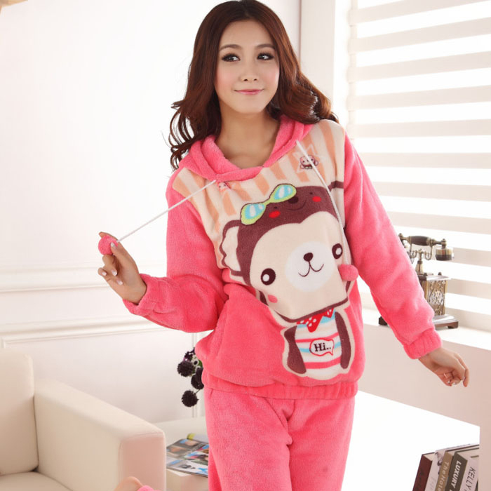 Sleepwear coral fleece set lounge autumn and winter little monkey flannel sleepwear thickening long-sleeve set