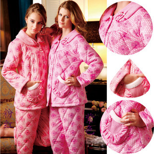 sleepwear coral fleece thickening cotton-padded women's lounge set z3644