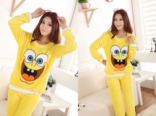 Sleepwear female 100% cotton long-sleeve autumn and winter thickening coral fleece with a hood cartoon twinset lounge