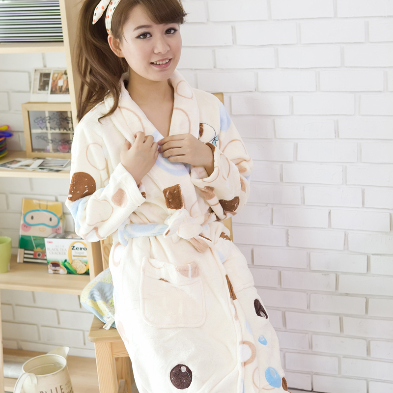 Sleepwear female autumn and winter thickening dollarfish super soft coral fleece sleepwear robe women's robe lounge