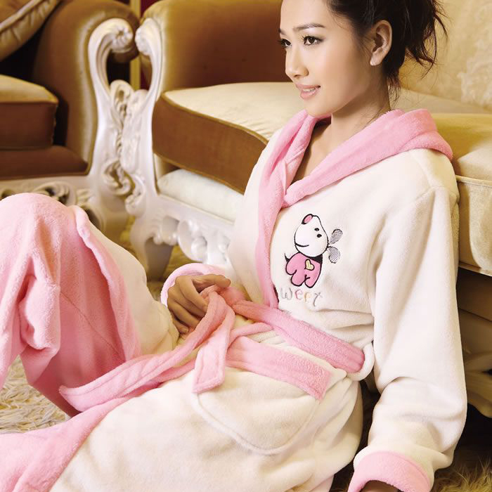 Sleepwear female autumn and winter women's sweet long-sleeve coral fleece sleep set lounge the two piece set