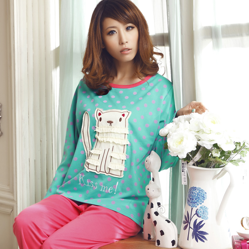 Sleepwear female knitted cotton sleepwear cartoon short-sleeve sleepwear lounge set female