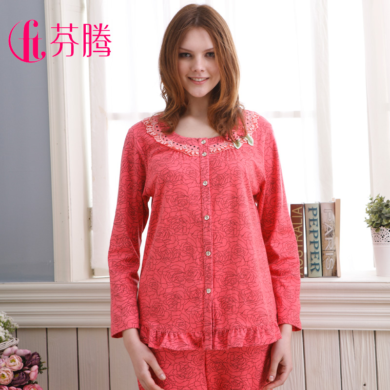 sleepwear female lounge female spring and autumn  100% cotton set