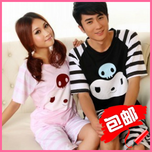 Sleepwear female lovers sleepwear short-sleeve 100% cotton cartoon male women's lounge set