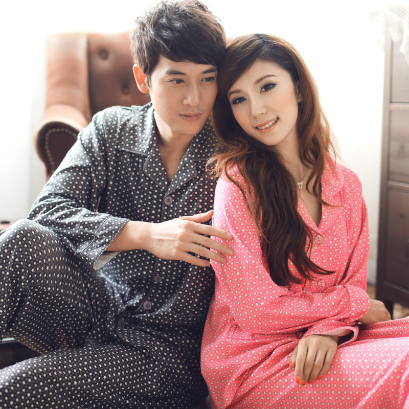 Sleepwear female spring and autumn lovers sleepwear long-sleeve cotton sleep set casual lounge