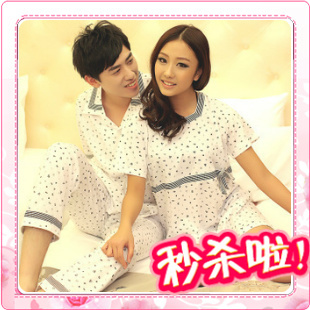 Sleepwear female summer short-sleeve 100% cotton male women's lounge casual lovers sleep set