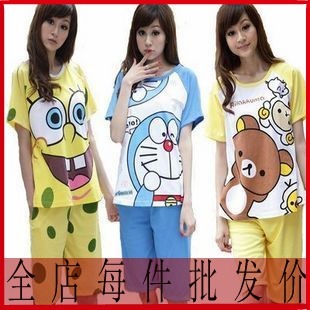 Sleepwear female summer spring and autumn short-sleeve twinset cartoon sleepwear lounge pullover