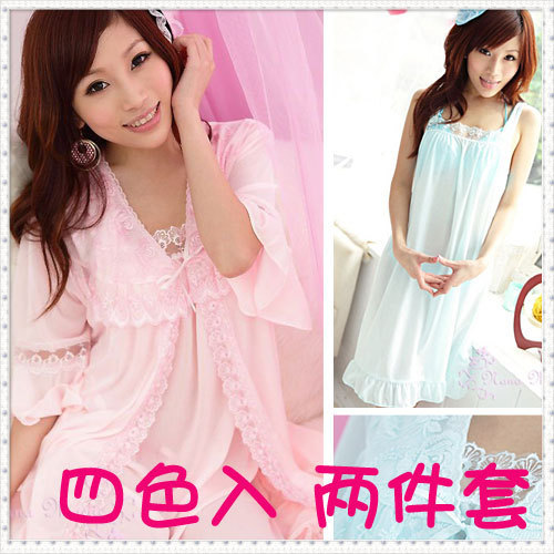 Sleepwear female summer viscose sexy sleepwear lace princess twinset lounge