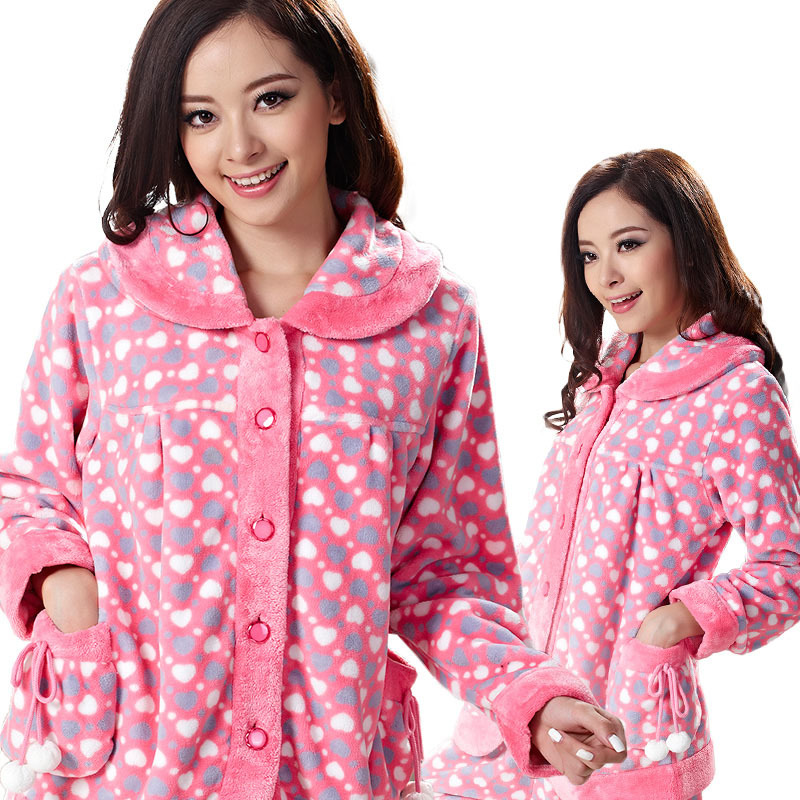 Sleepwear female thickening coral fleece lounge set coral fleece sleepwear