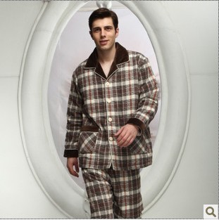 Sleepwear lounge autumn and winter male plaid cotton cotton-padded robe 14670 set 14669