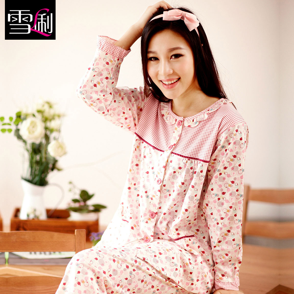 Sleepwear lounge women's long-sleeve sleepwear autumn knitted cotton sleepwear at home service set