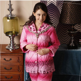 Sleepwear lounge women's winter thickening coral fleece cotton-padded set z4187