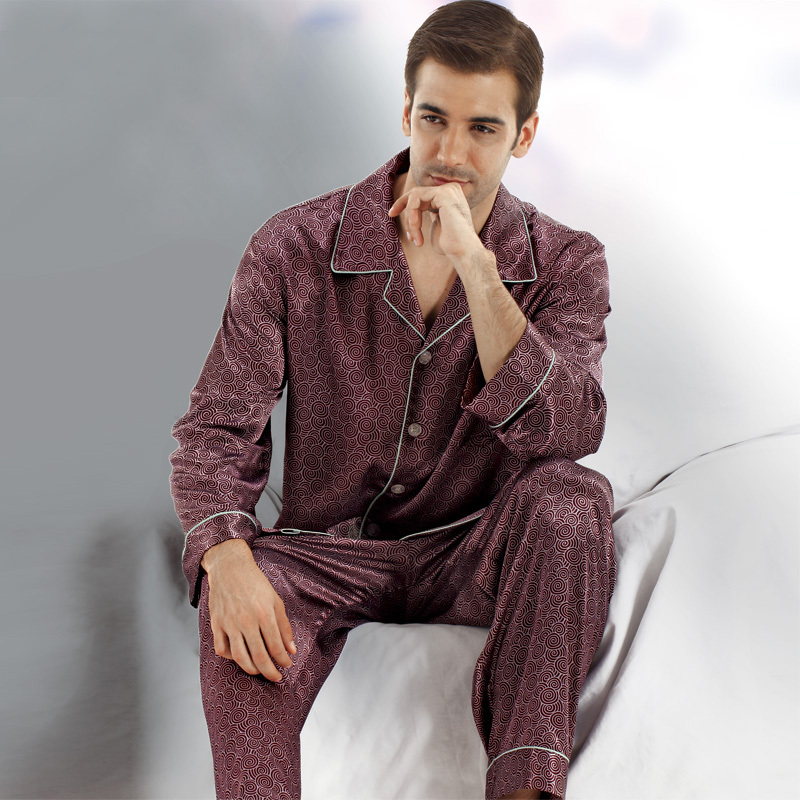 Sleepwear male long-sleeve faux silk sleep set autumn and winter thin male silk sleepwear lounge