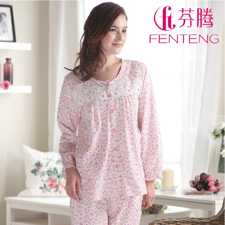 Sleepwear new arrival  spring and autumn long-sleeve knitted cotton female 100% lounge set