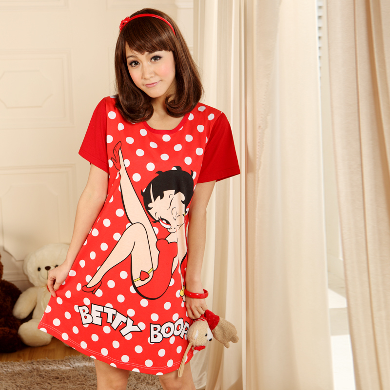 Sleepwear nightgown cartoon female summer 100% cotton twinset short-sleeve lounge 2039