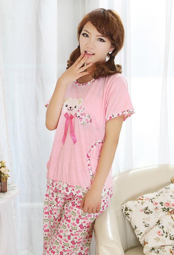 Sleepwear set female summer paragraph short-sleeve 100% cotton casual lounge twinset sleepwear