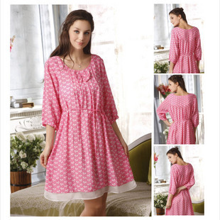 Sleepwear spring 100% fresh women's long-sleeve cotton nightgown m6684