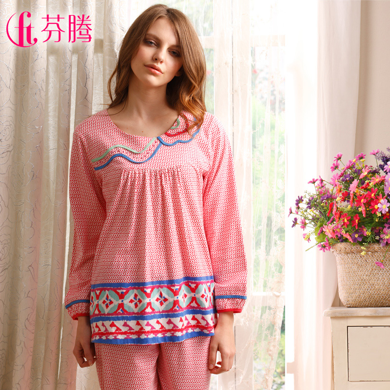 Sleepwear  spring women's 100% cotton long sleeve length pants lounge set z9208