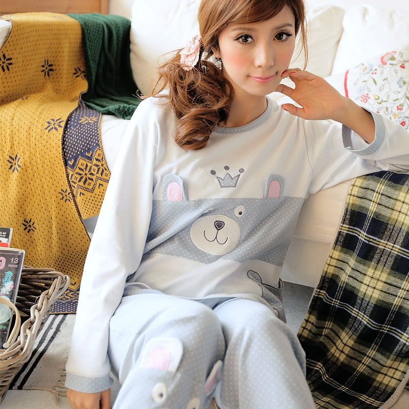 Sleepwear spring women's cotton sleepwear thickening long-sleeve lovely sleepwear lounge set