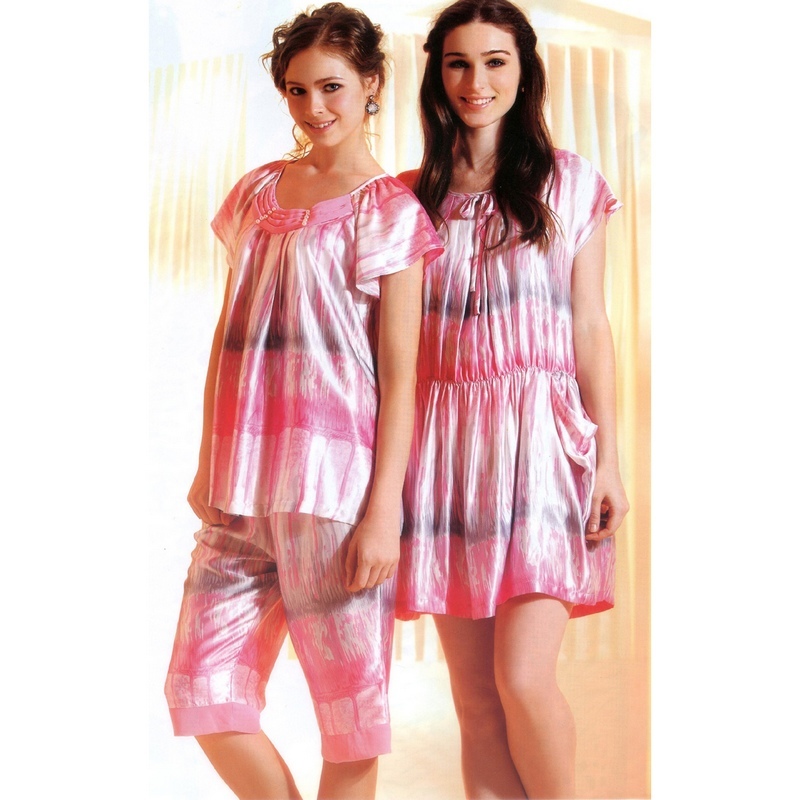 Sleepwear summer women's short-sleeve silk print sleepwear lounge nightgown s2262