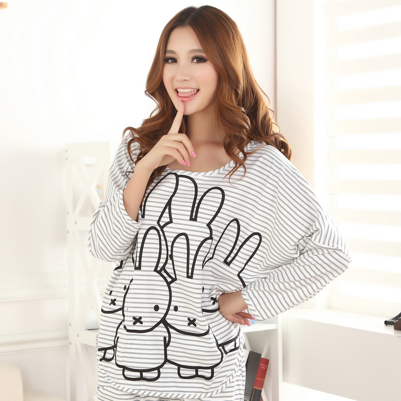 Sleepwear women's cartoon 100% cotton batwing sleeve harem pants lounge long-sleeve twinset