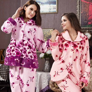 Sleepwear women's thickening coral fleece sleep set robe winter long-sleeve sleepwear lounge set