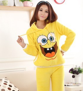 Sleepwear Women with a hood cartoon coral fleece sleep set lounge