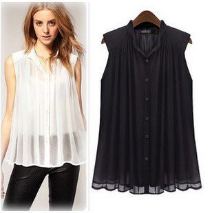 sleeveless chiffon shirt  with fold  for mandarin collar free shipping for epacket and china post air mail