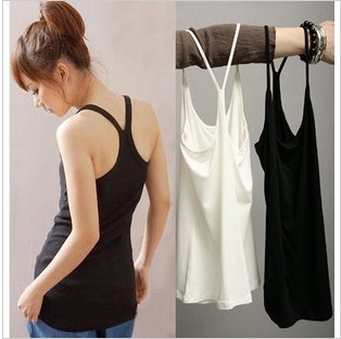 Slim all-match solid color y vest female long design basic spaghetti strap vest