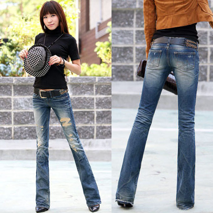 Slim bell bottom jeans trousers 8982 free shipping