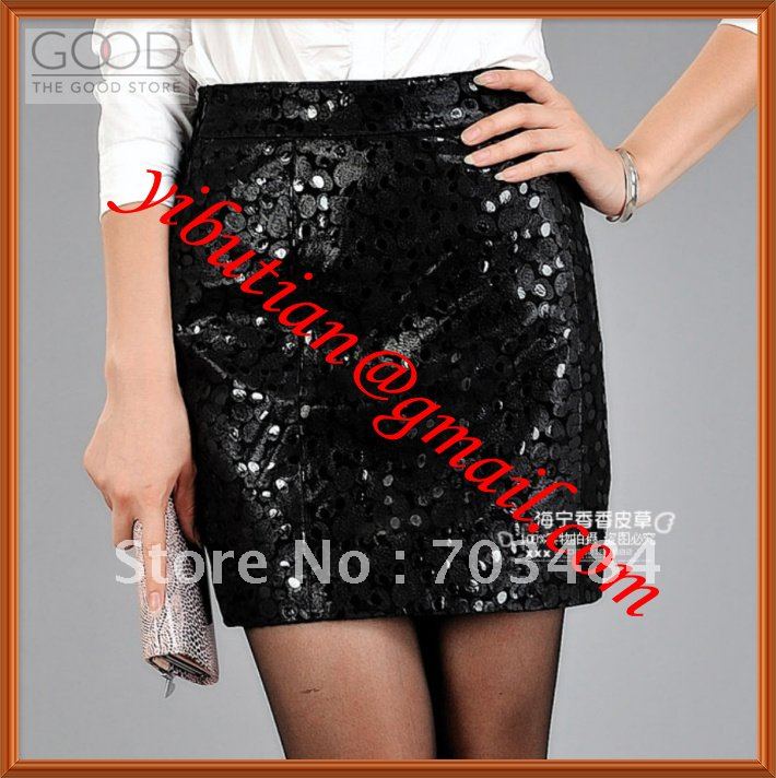 Slim Black  Ladies Leather Skirt  100% Sheep Leather Very Soft  A-Line styles  FREE SHIPPING