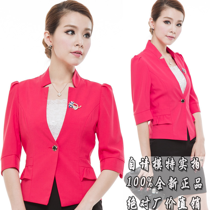 Slim blazer OL outfit half sleeve three quarter sleeve female work wear professional set plus size