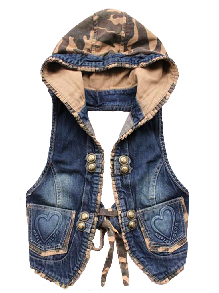 Slim Camouflage hooded personality female shorts denim vest vest 9016