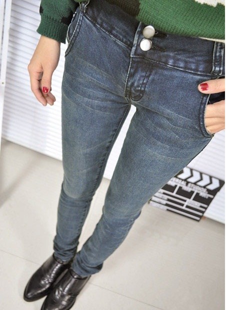 Slim dark color pencil jeans female skinny pants trousers