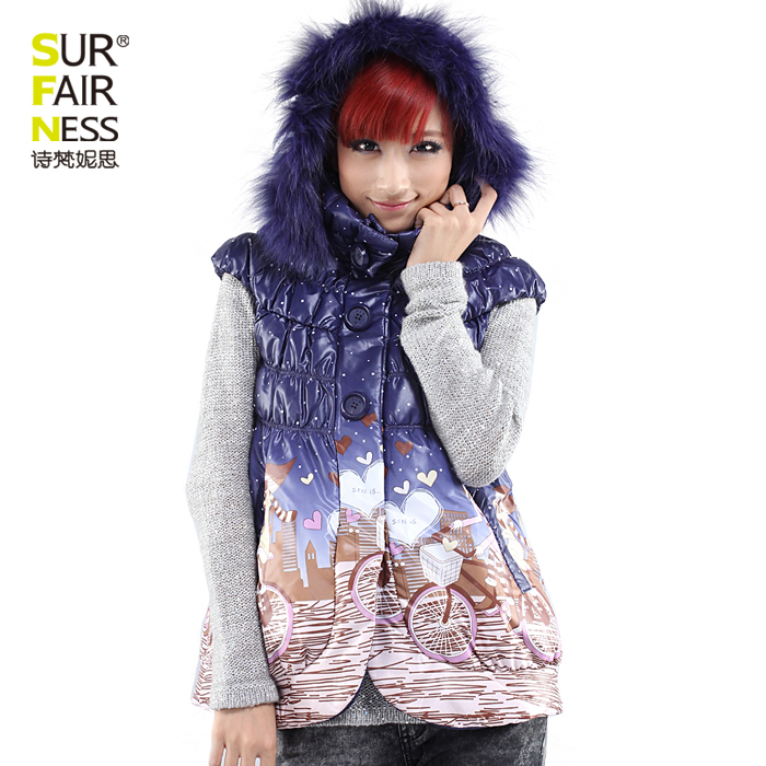 Slim female short design down vest awm05593