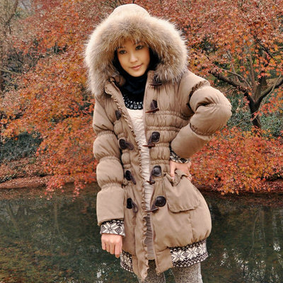 Slim large fur collar down coat overcoat outerwear