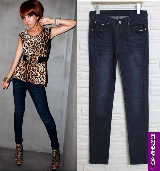 Slim legs 2011 butt-lifting Dark Blue denim trousers skinny pants pencil pants c9020