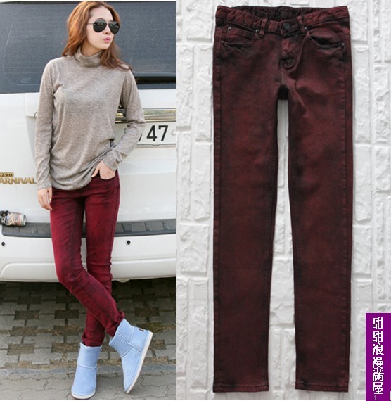 Slim legs 2011 butt-lifting Wine elegant red jeans pencil pants c9026