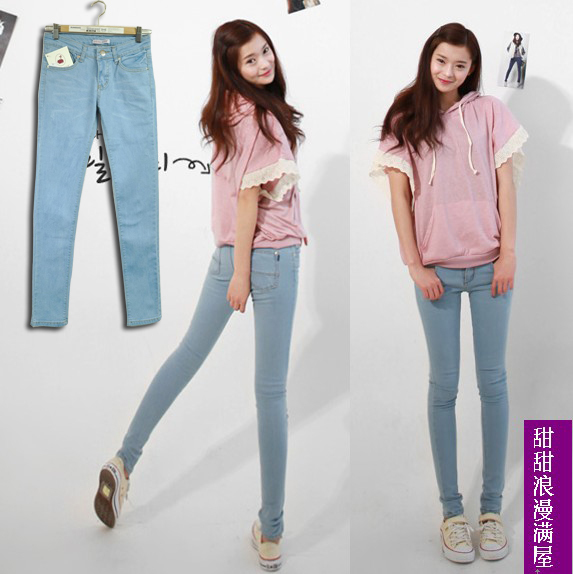 Slim legs 2013 butt-lifting light blue thin denim trousers skinny pants pencil pants 88203