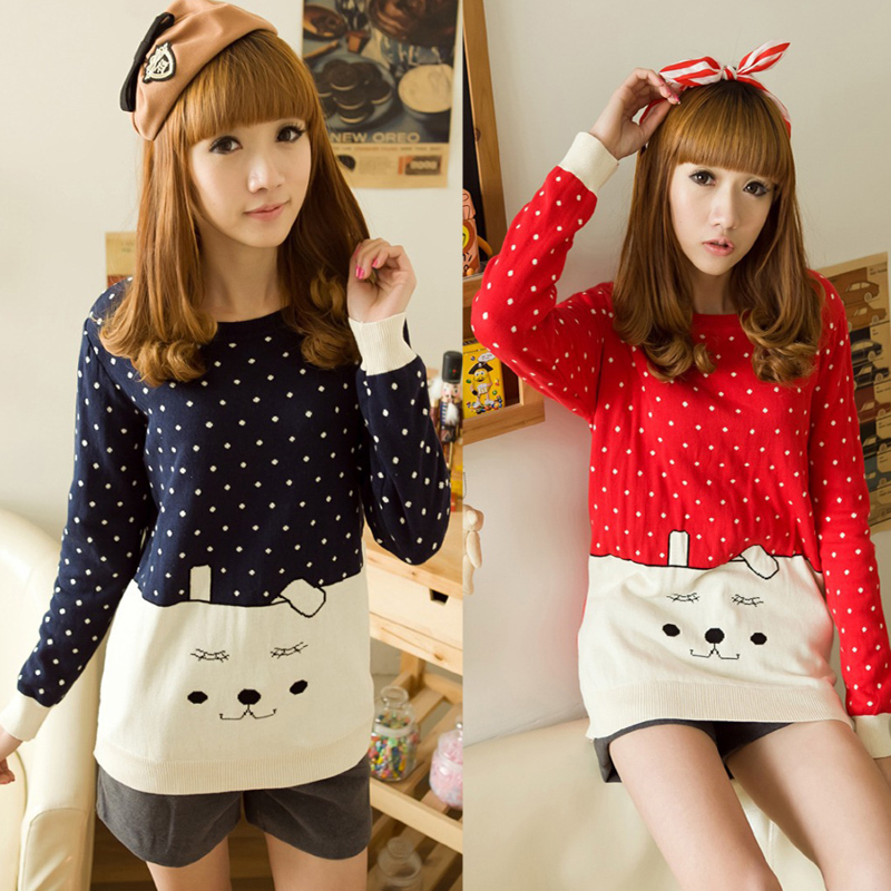 Slim medium-long bear thickening sweater basic preppy style sweater female