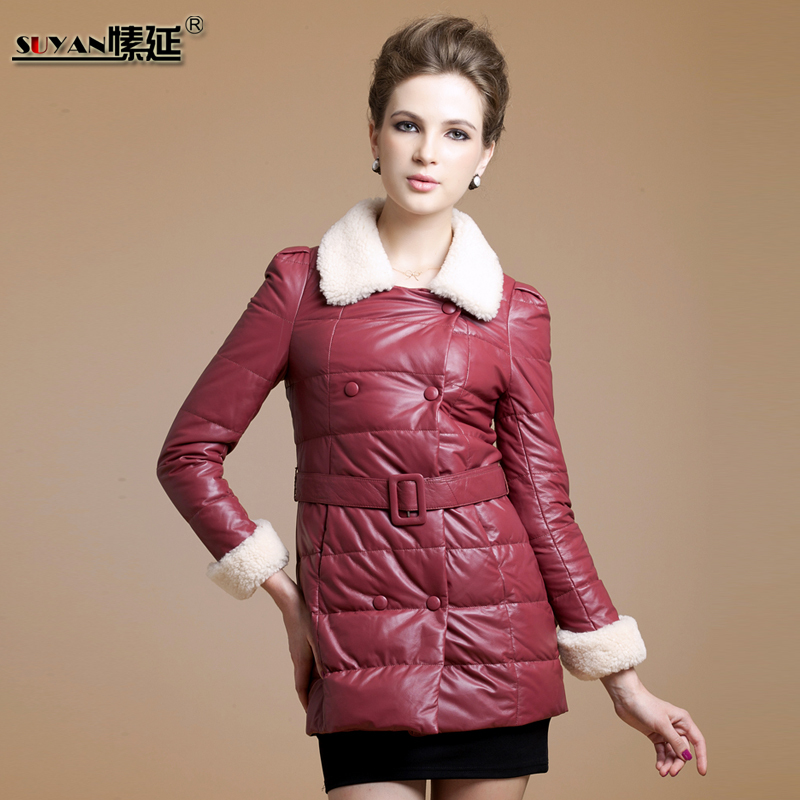 Slim medium-long genuine leather clothing down coat sheepskin women outerwear