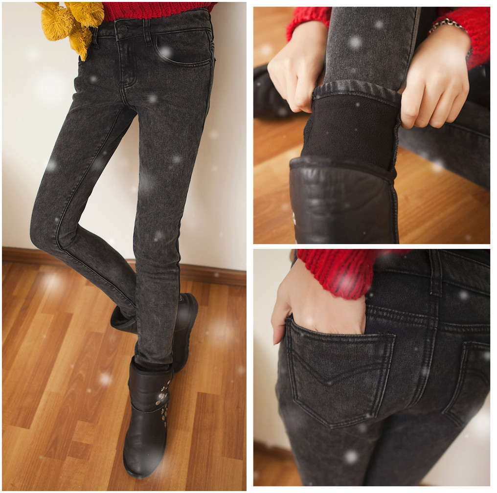 Slim pants thickening plus velvet jeans female skinny pants pencil pants long trousers 8501