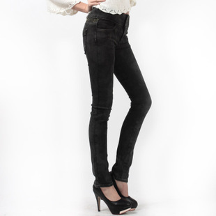 slim quality ubiquitous1 decoration female mid waist slim denim trousers