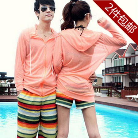 Slim sun protection clothing beach clothes ultra-thin transparent outerwear long-sleeve lovers set