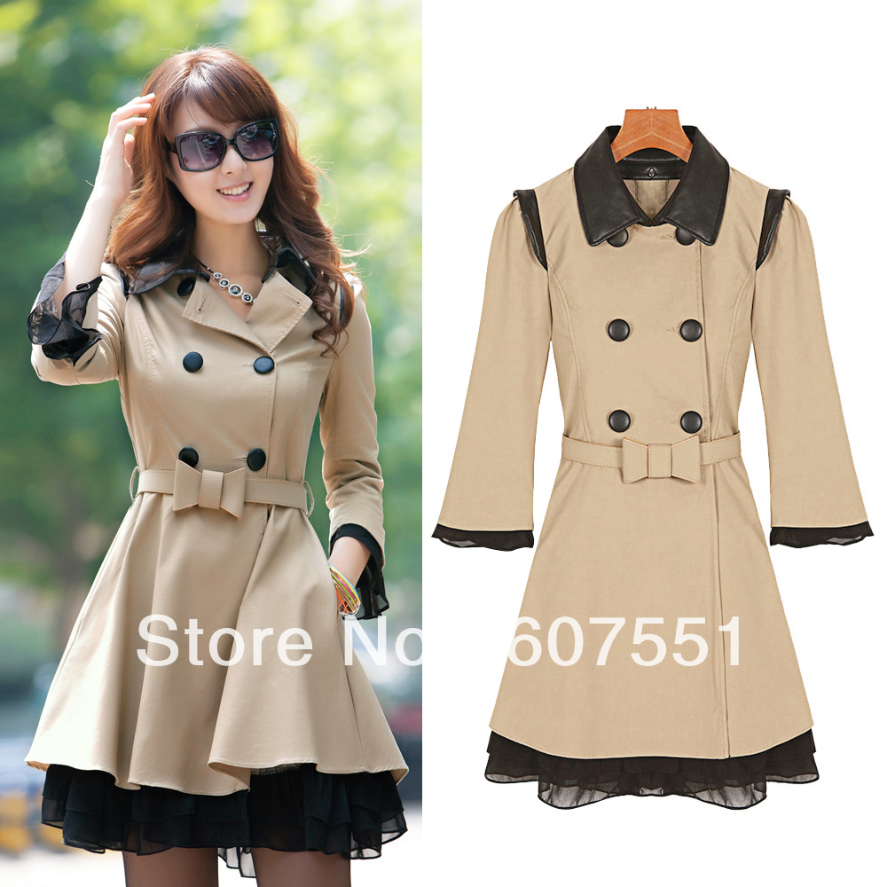 Slim trench coat double-breasted lace mixed colors