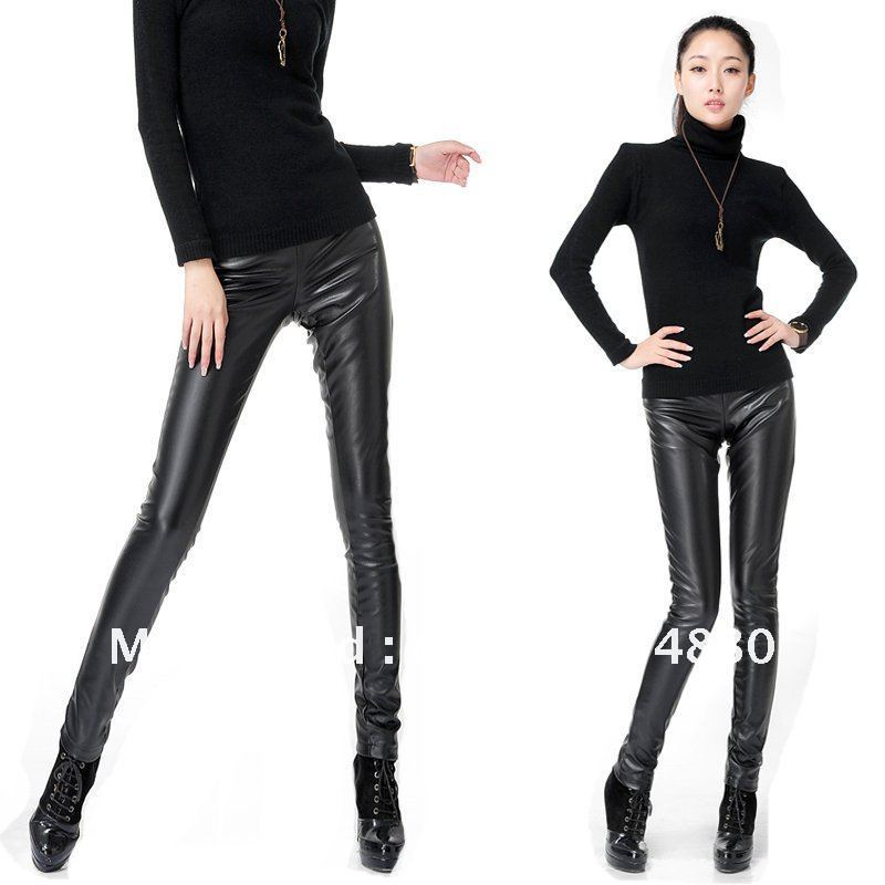 Slim was thin matte faux leather pants leggings pantyhose bound feet pants stirrup pants a variety of selection    Medium