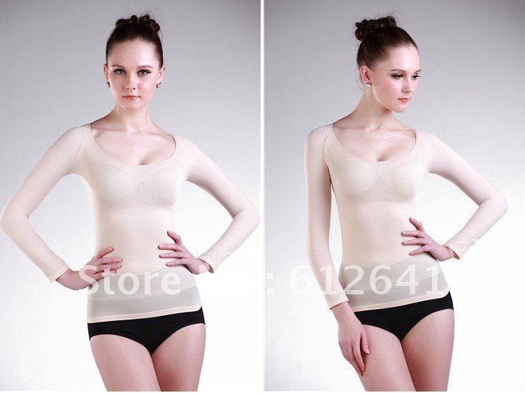 Slimming Tummy Trimmer Underwear Tops Control Body Shapewear Long Sleeve Black/Nude. Free Shipping